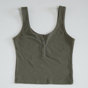 Olive Green Abercrombie Button Henley Crop Rib Tank